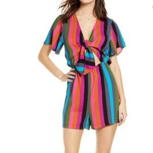 Leith Striped Tie Front Romper XS